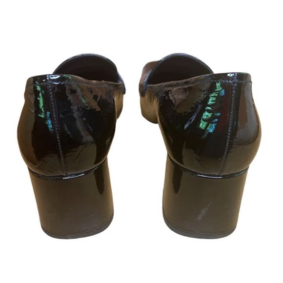 Prada Black Patent Triangle Logo Square Toe & Block Heel Pump Size 36 - Picture 6 of 8